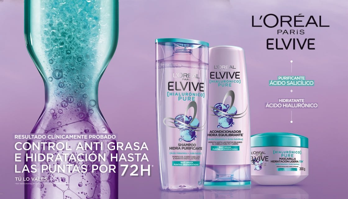 Línea Elvive Hialurónico Pure cabello graso y puntas deshidratadas